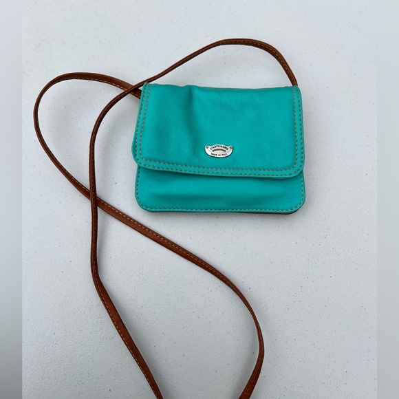 L'ARTIGIANO SORRENTINO Leather Crossbody Purse teal aqua tan bag Italy made - Picture 12 of 12